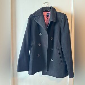 GAP Black Double-Breasted Peacoat with Contrast Lining